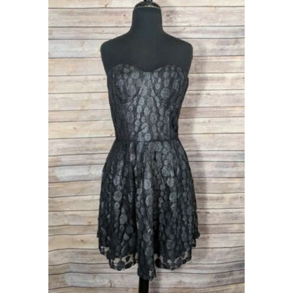 Jack Lace Strapless Mini Dress Size 8 Womens Silver Black lbd